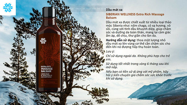 Dầu Massage Balsam có thành phần từ các nguyên liệu tự nhiên vùng Siberi của nga