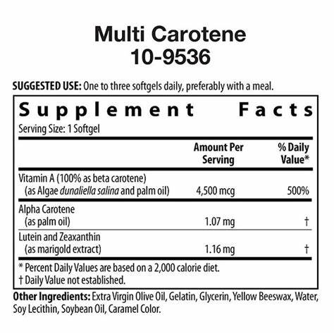 thông tin dinh dưỡng TP BVSK Nutrilite Multi Carotene